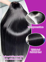 46 Inch Bone Straight 100% Human Hair Wig 13x4 13x6 HD Transparent Lace Wigs Brazilian Hair 360 Full Lace Frontal Wig For Women Natural Black Pre Plucked Baby Hair 250 High Density Real Remy Hair