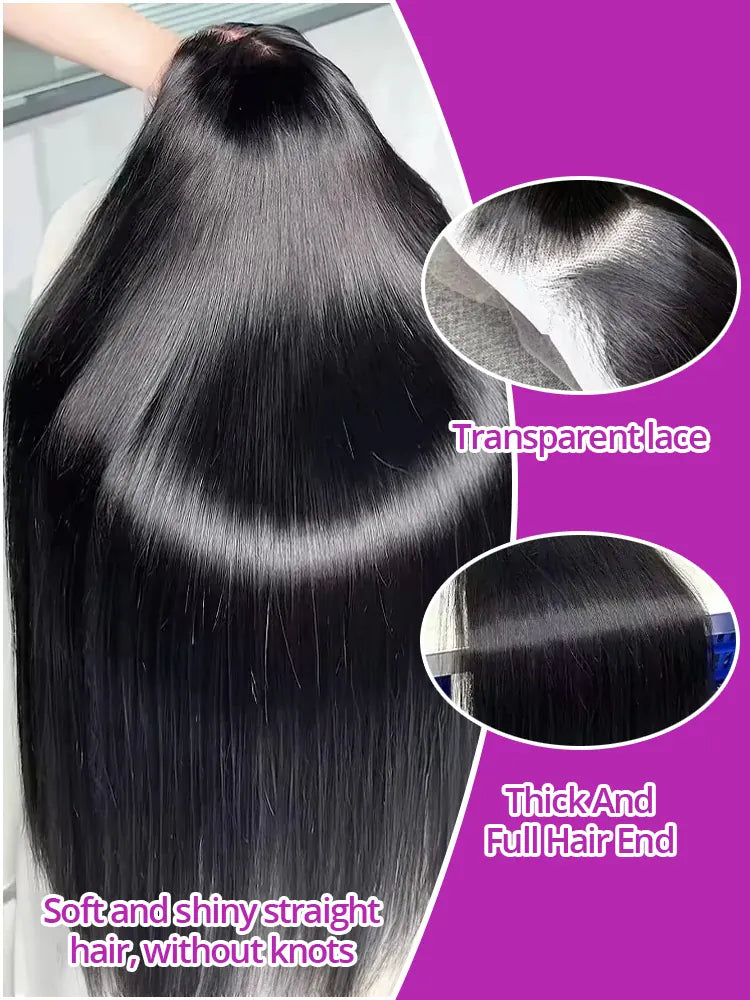 46 Inch Bone Straight 100% Human Hair Wig 13x4 13x6 HD Transparent Lace Wigs Brazilian Hair 360 Full Lace Frontal Wig For Women Natural Black Pre Plucked Baby Hair 250 High Density Real Remy Hair