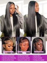 46 Inch Bone Straight 100% Human Hair Wig 13x4 13x6 HD Transparent Lace Wigs Brazilian Hair 360 Full Lace Frontal Wig For Women Natural Black Pre Plucked Baby Hair 250 High Density Real Remy Hair