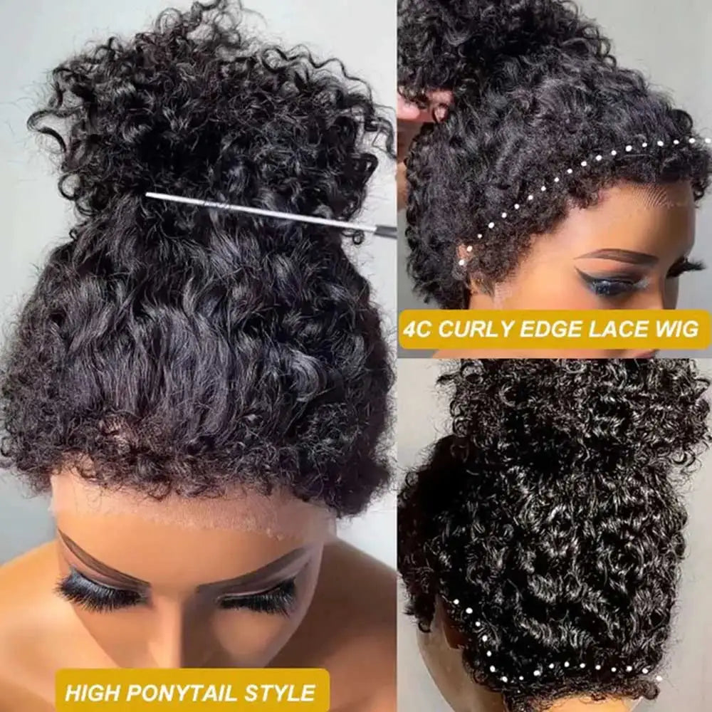 4C Kinky Edges Invisible Drawstring 360 Full HD Lace Front Wigs Human Hair Wigs With Kinky Curly Baby Hair Around Glueless Wigs