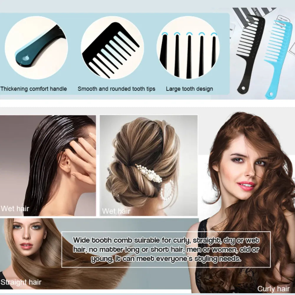 4pc Large Wide Tooth Comb Detangling Wet or Dry Combs for Shower, Hair Styling Brush for Natural, Curly, Long Hair for Women&Man