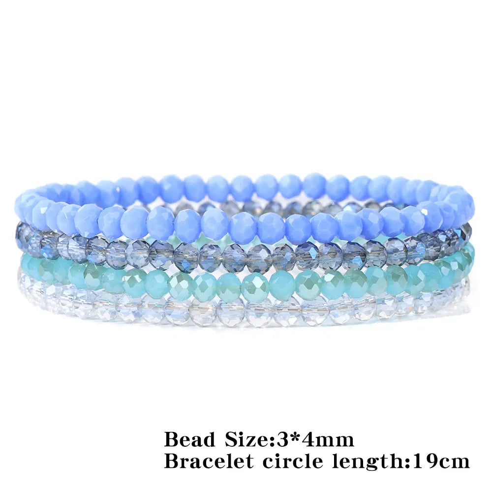 4pcs/set Gold Color Crystal Beads Bracelets For Women Girl Natural Stone Austria Crystal Glass Elastic Bracelet Set Jewelry