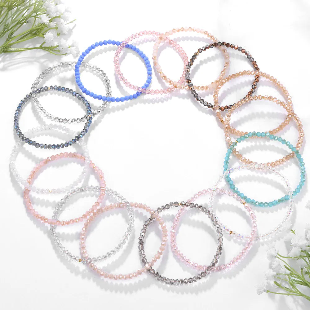 4pcs/set Gold Color Crystal Beads Bracelets For Women Girl Natural Stone Austria Crystal Glass Elastic Bracelet Set Jewelry