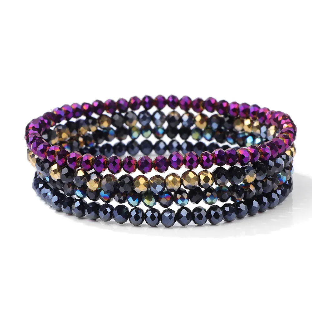 4pcs/set Gold Color Crystal Beads Bracelets For Women Girl Natural Stone Austria Crystal Glass Elastic Bracelet Set Jewelry