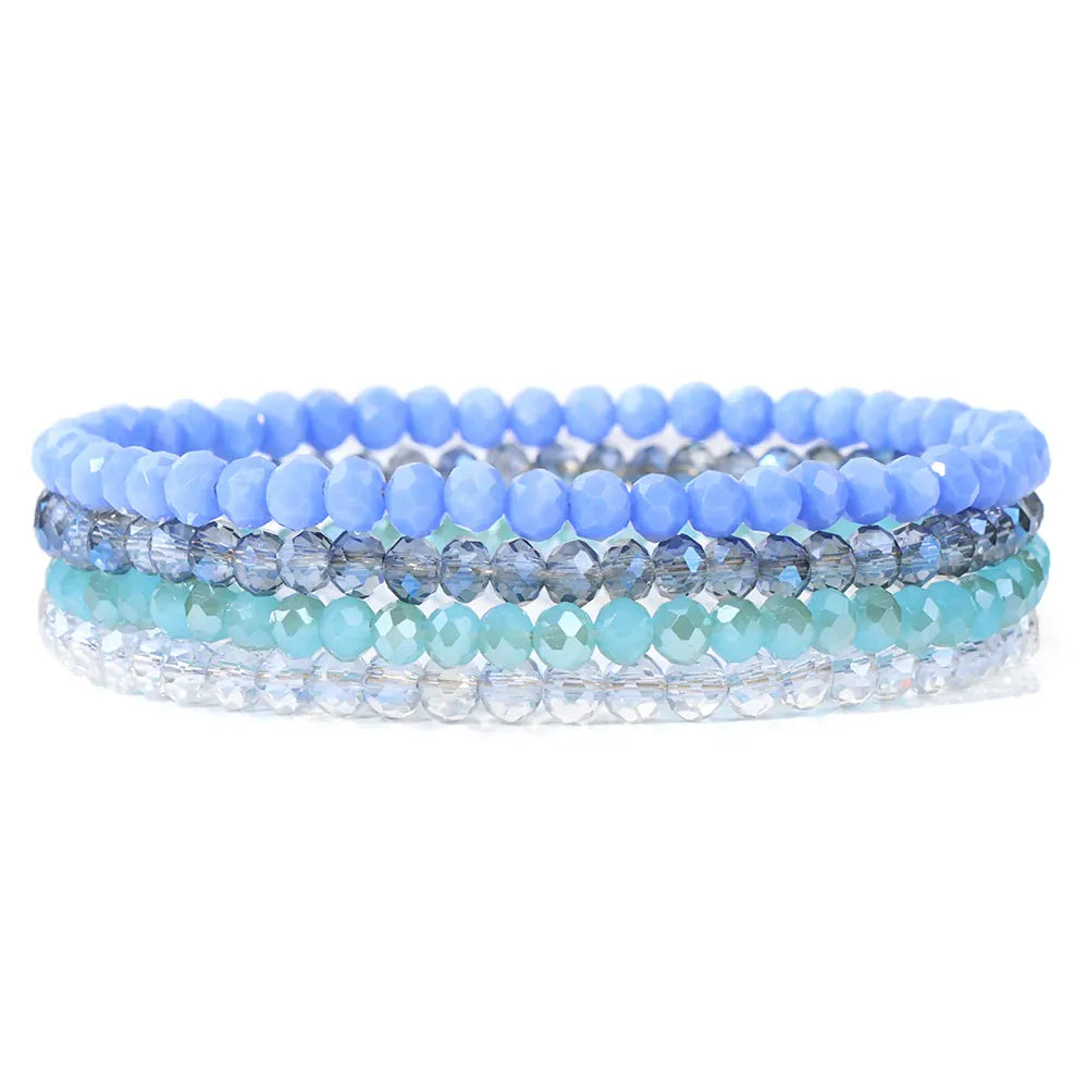 4pcs/set Gold Color Crystal Beads Bracelets For Women Girl Natural Stone Austria Crystal Glass Elastic Bracelet Set Jewelry