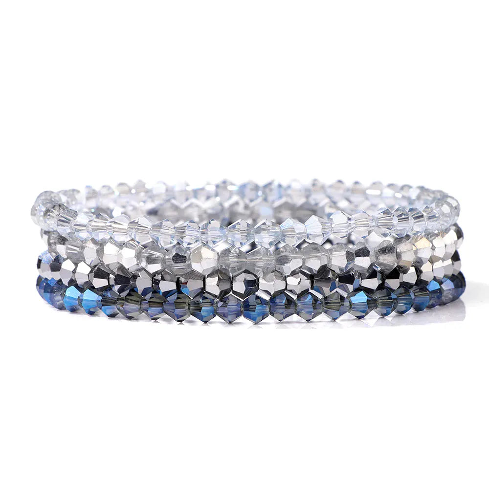 4pcs/set Gold Color Crystal Beads Bracelets For Women Girl Natural Stone Austria Crystal Glass Elastic Bracelet Set Jewelry