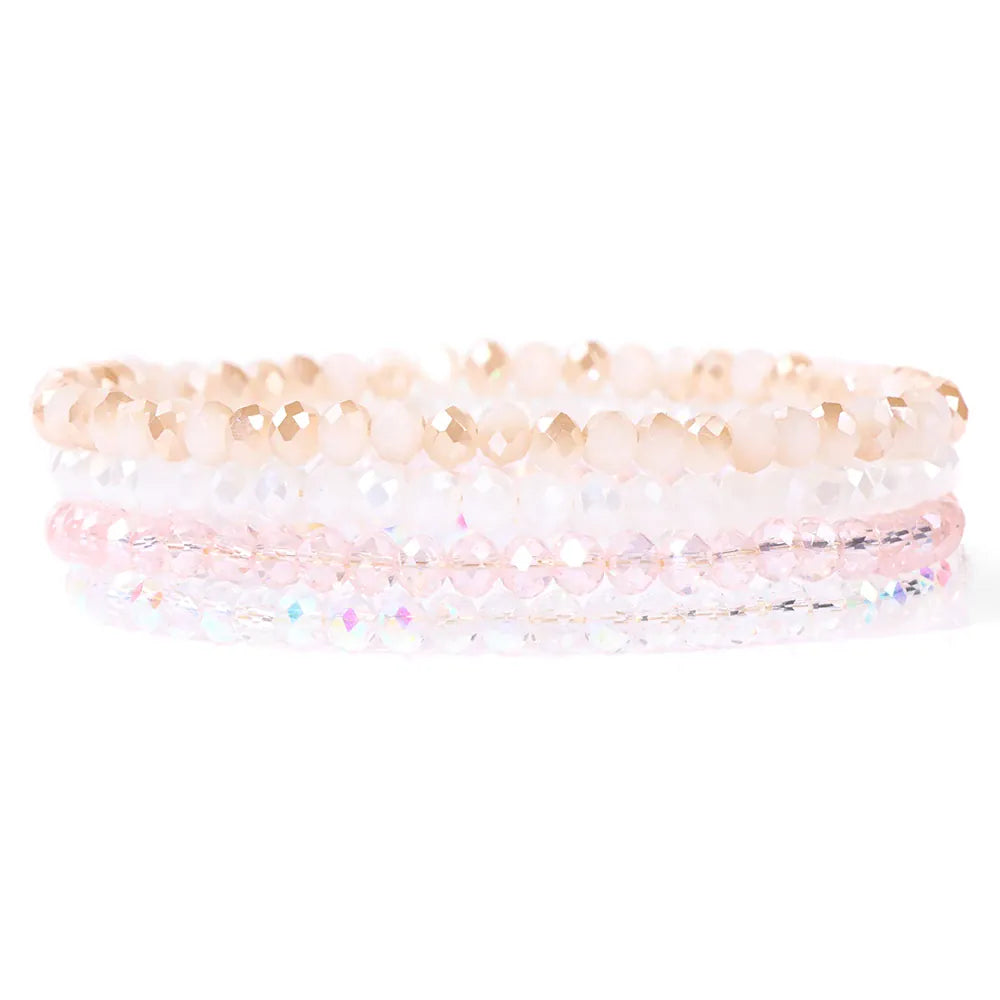 4pcs/set Gold Color Crystal Beads Bracelets For Women Girl Natural Stone Austria Crystal Glass Elastic Bracelet Set Jewelry