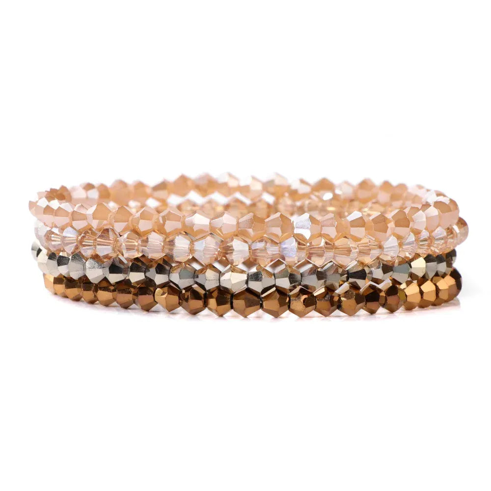 4pcs/set Gold Color Crystal Beads Bracelets For Women Girl Natural Stone Austria Crystal Glass Elastic Bracelet Set Jewelry