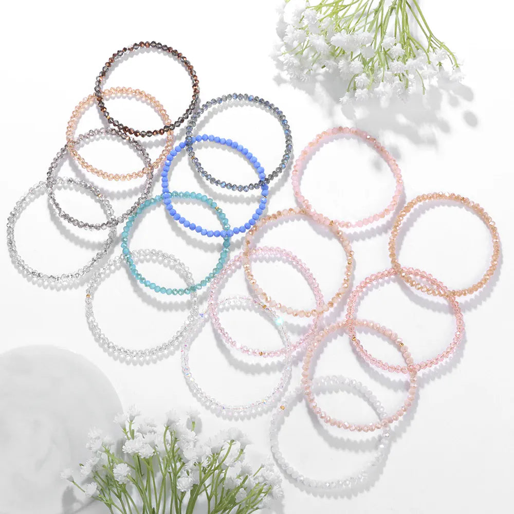 4pcs/set Gold Color Crystal Beads Bracelets For Women Girl Natural Stone Austria Crystal Glass Elastic Bracelet Set Jewelry