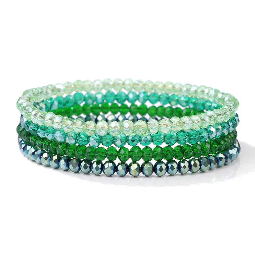 4pcs/set Gold Color Crystal Beads Bracelets For Women Girl Natural Stone Austria Crystal Glass Elastic Bracelet Set Jewelry