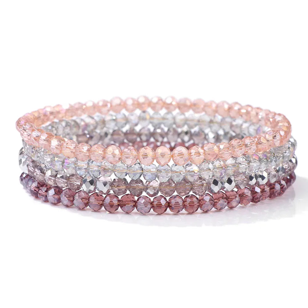 4pcs/set Gold Color Crystal Beads Bracelets For Women Girl Natural Stone Austria Crystal Glass Elastic Bracelet Set Jewelry