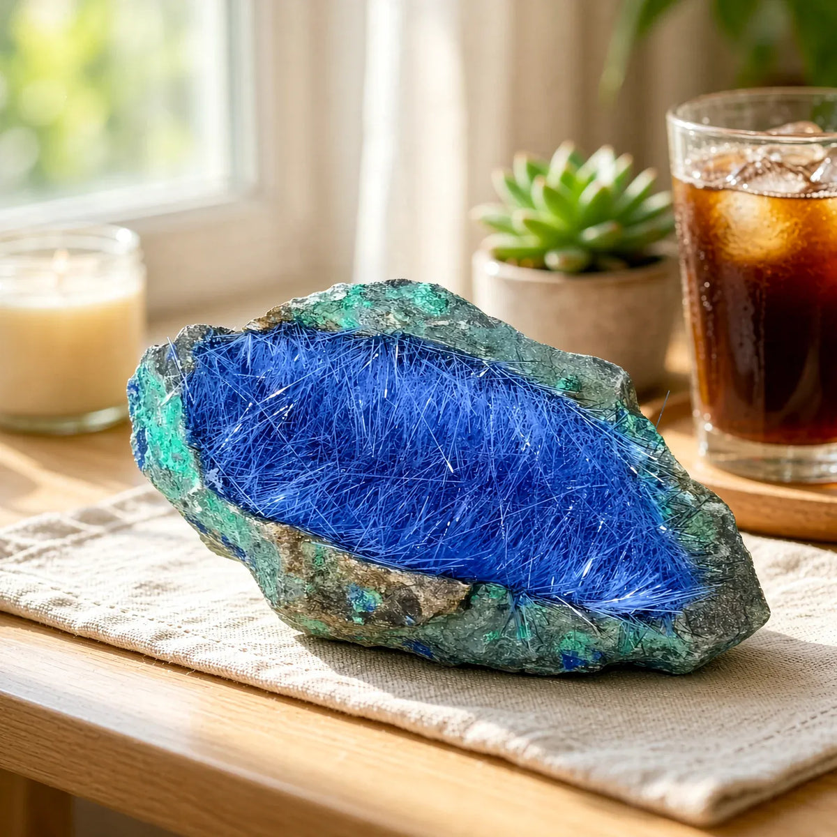 50-100g Azurite Rough with Hair Needles, Blue Needle Crystal Cluster, Mineral Collection Home Decor Ornament, Halloween Gift for Crystal Lovers
