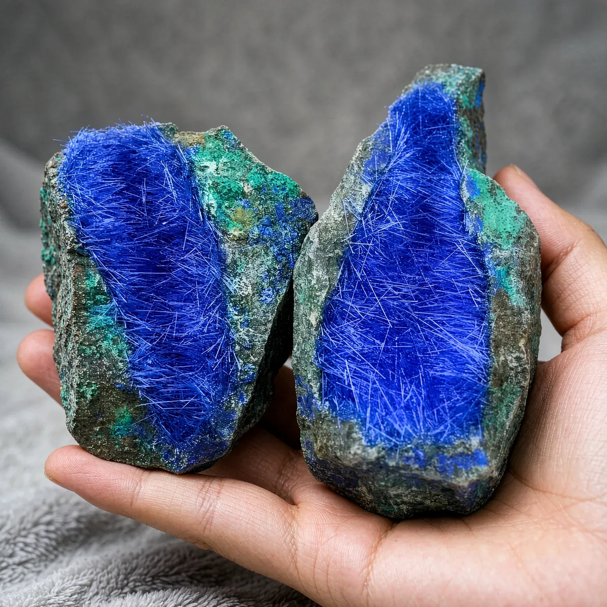 50-100g Azurite Rough with Hair Needles, Blue Needle Crystal Cluster, Mineral Collection Home Decor Ornament, Halloween Gift for Crystal Lovers