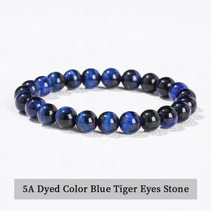 5A Blue Tiger Eye Stone Bracelet, Natural Gemstone Stretch Bead Bracelet for Women and Men