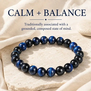 5A Blue Tiger Eye Stone Bracelet, Natural Gemstone Stretch Bead Bracelet for Women and Men