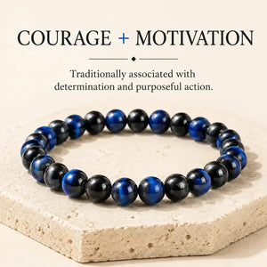 5A Blue Tiger Eye Stone Bracelet, Natural Gemstone Stretch Bead Bracelet for Women and Men