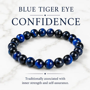 5A Blue Tiger Eye Stone Bracelet, Natural Gemstone Stretch Bead Bracelet for Women and Men
