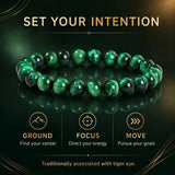 5A Green Tiger Eye Stone Bracelet, Natural Gemstone Stretch Bead Bracelet for Women and Men
