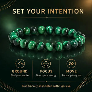 5A Green Tiger Eye Stone Bracelet, Natural Gemstone Stretch Bead Bracelet for Women and Men