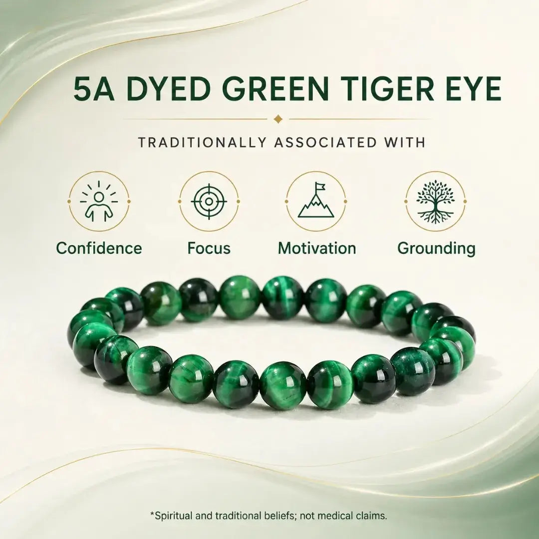 5A Green Tiger Eye Stone Bracelet, Natural Gemstone Stretch Bead Bracelet for Women and Men