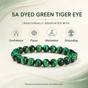 5A Green Tiger Eye Stone Bracelet, Natural Gemstone Stretch Bead Bracelet for Women and Men