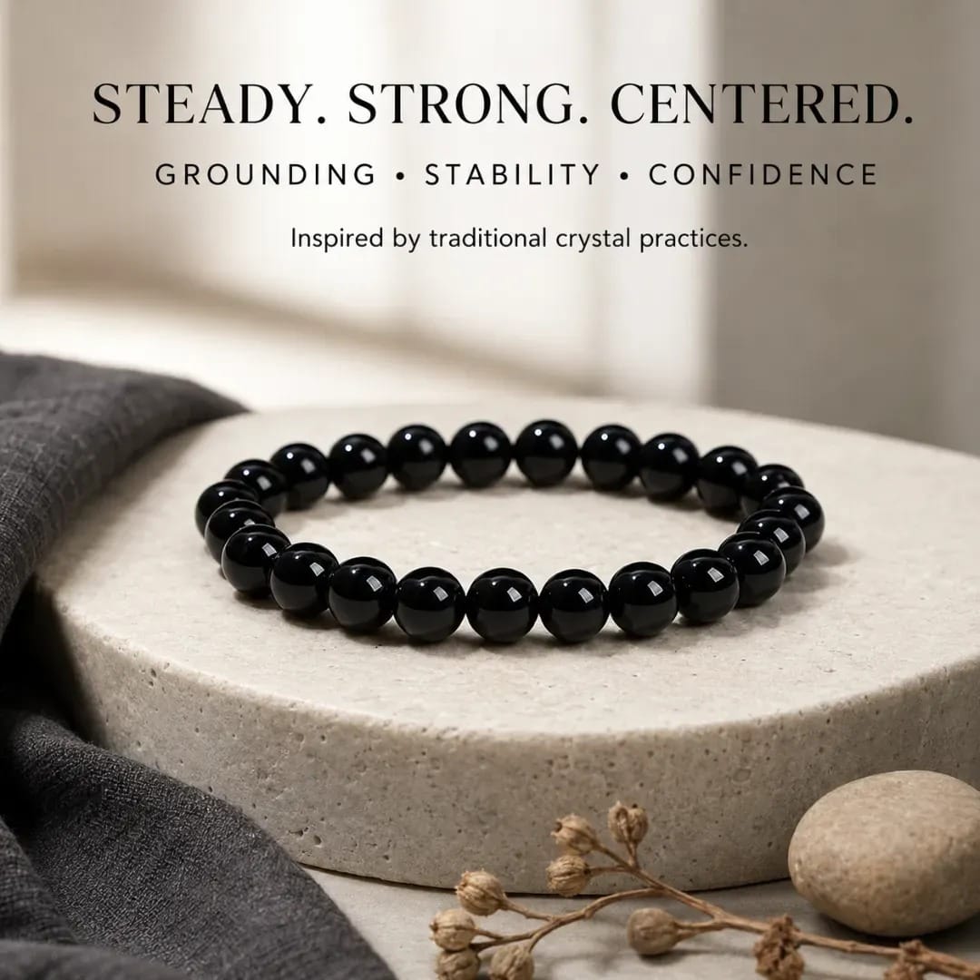 5A Natural Black Agate Stone Bracelet, Gemstone Stretch Bead Bracelet for Women and Men
