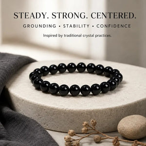 5A Natural Black Agate Stone Bracelet, Gemstone Stretch Bead Bracelet for Women and Men