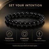 5A Natural Black Agate Stone Bracelet, Gemstone Stretch Bead Bracelet for Women and Men