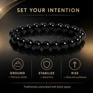 5A Natural Black Agate Stone Bracelet, Gemstone Stretch Bead Bracelet for Women and Men
