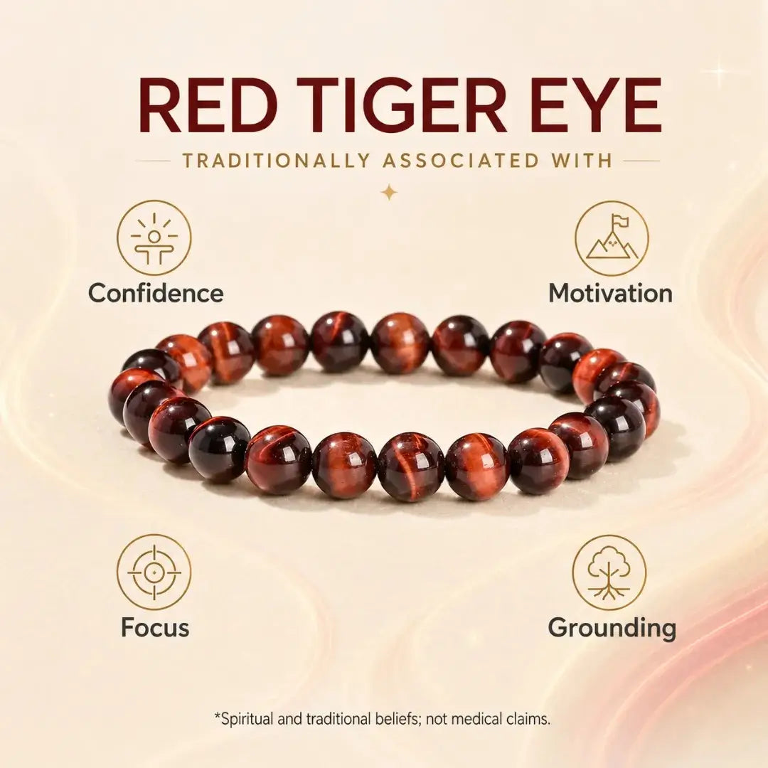 5A Natural Red Tiger Eye Stone Bracelet, Gemstone Stretch Bead Bracelet for Women and Men
