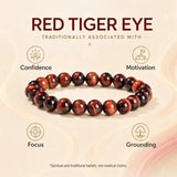 5A Natural Red Tiger Eye Stone Bracelet, Gemstone Stretch Bead Bracelet for Women and Men
