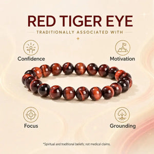 5A Natural Red Tiger Eye Stone Bracelet, Gemstone Stretch Bead Bracelet for Women and Men