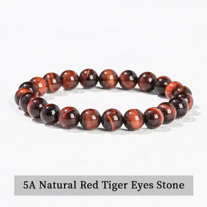 5A Natural Red Tiger Eye Stone Bracelet, Gemstone Stretch Bead Bracelet for Women and Men