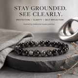 5A Natural Silver Obsidian Stone Bracelet, Gemstone Stretch Bead Bracelet for Women and Men