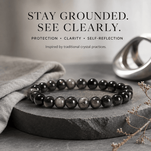 5A Natural Silver Obsidian Stone Bracelet, Gemstone Stretch Bead Bracelet for Women and Men