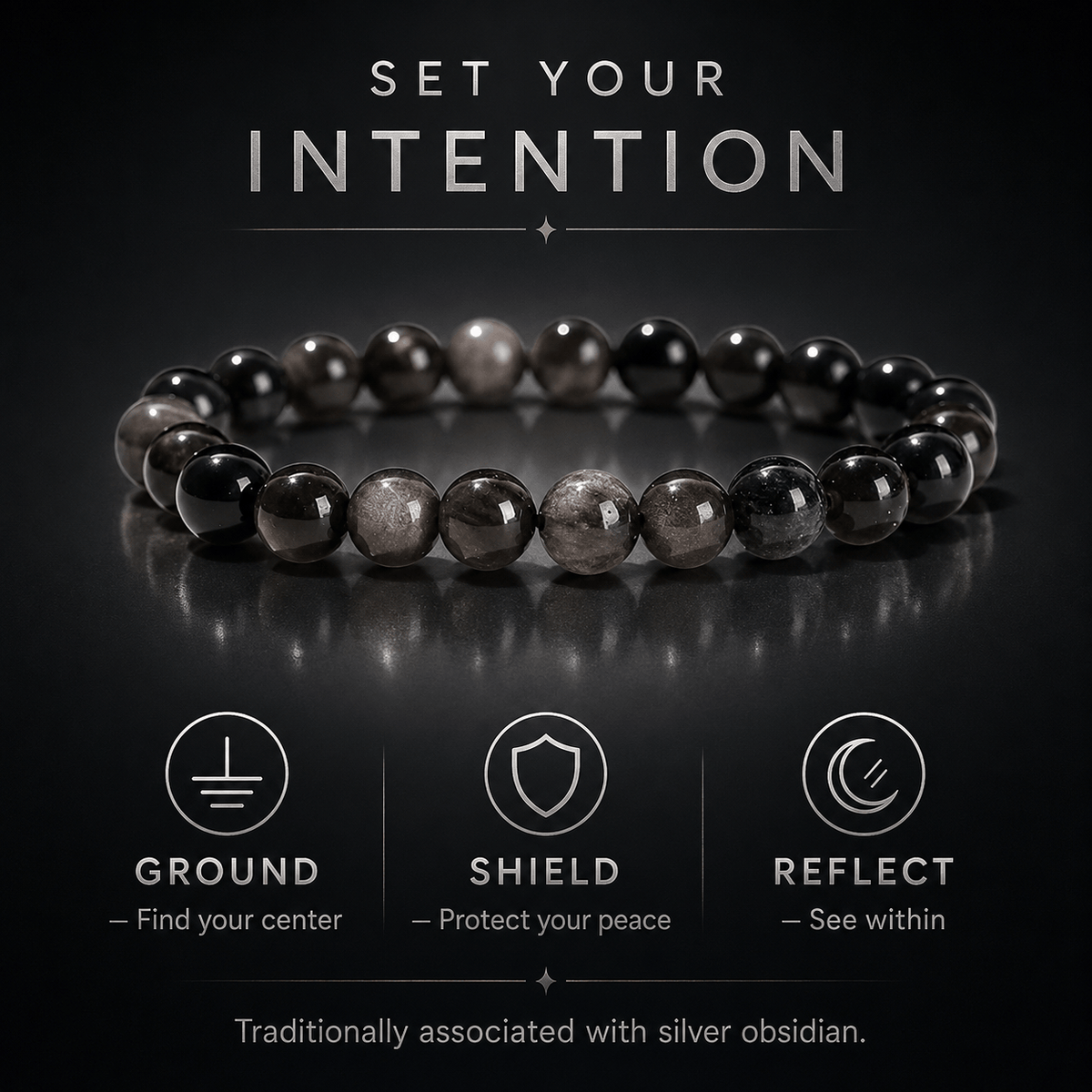 5A Natural Silver Obsidian Stone Bracelet, Gemstone Stretch Bead Bracelet for Women and Men