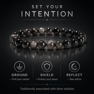 5A Natural Silver Obsidian Stone Bracelet, Gemstone Stretch Bead Bracelet for Women and Men
