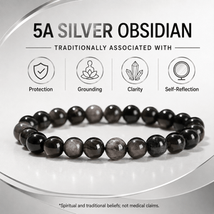 5A Natural Silver Obsidian Stone Bracelet, Gemstone Stretch Bead Bracelet for Women and Men