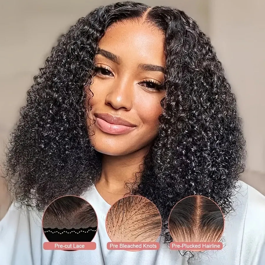 5x5 No Glue Deep Wave Bob Wigs Curly 4x4 Pre Cut Glueless Wig Human Hair Ready To Wear Lace Frontal Wigs For Women Pre Plucked
