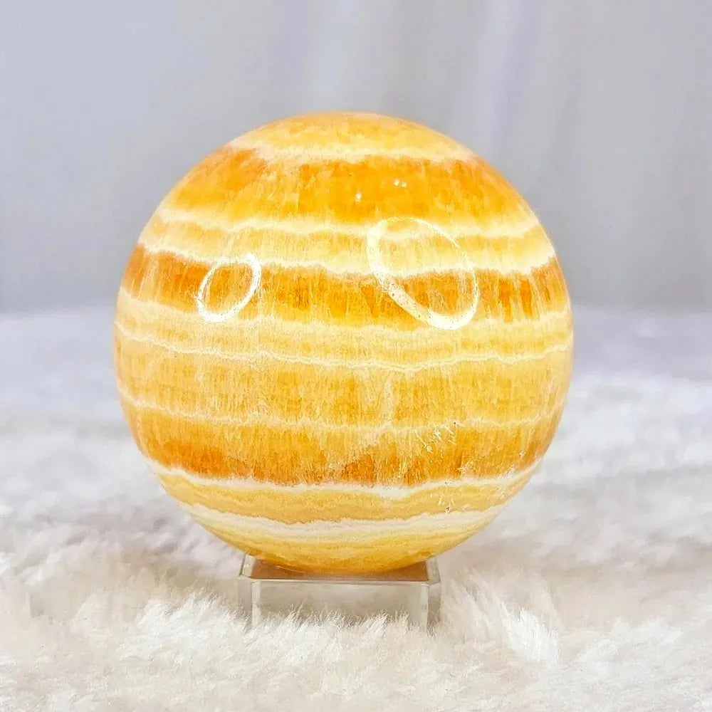 6.5-7cm  Yellow Calcite Sphere Honey Crystal  Home Decor Ball  Healing Stone  Stripes Orange Sphere