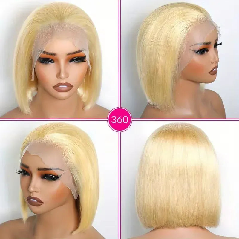 613 Blonde 13x4 HD Lace Front Wig 200 Density Short Straight Bob Human Hair Wig 8-14 Inch 13x6 Transparent Lace Frontal Wigs