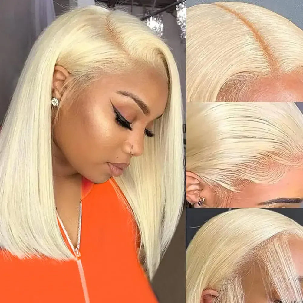 613 Blonde 13x4 HD Lace Front Wig 200 Density Short Straight Bob Human Hair Wig 8-14 Inch 13x6 Transparent Lace Frontal Wigs