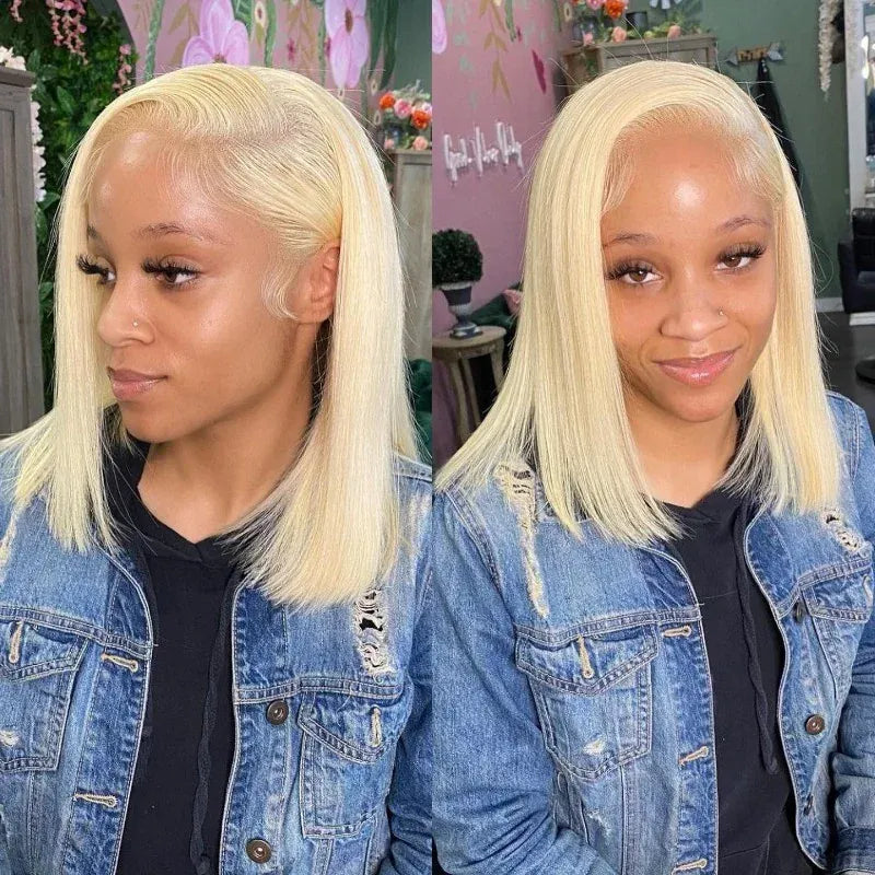 613 Blonde 13x4 HD Lace Front Wig 200 Density Short Straight Bob Human Hair Wig 8-14 Inch 13x6 Transparent Lace Frontal Wigs