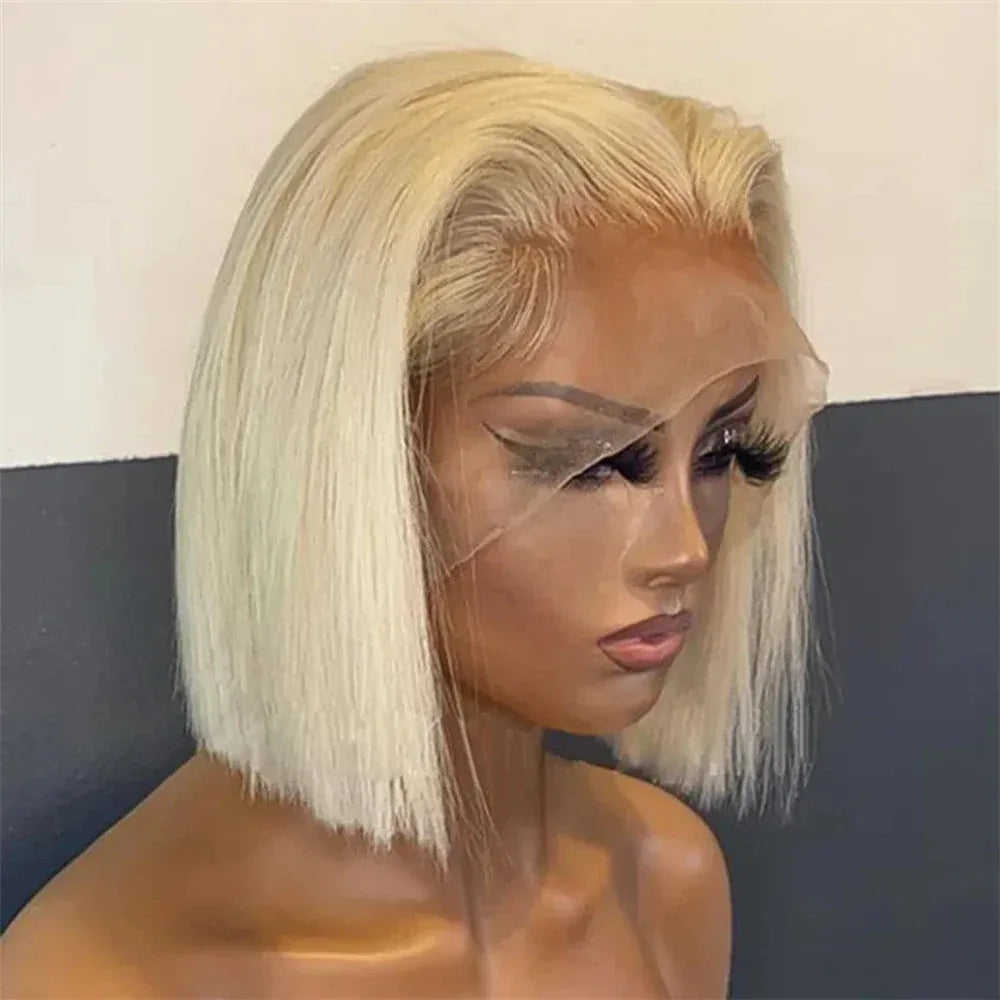 613 Blonde 13x4 HD Lace Front Wig 200 Density Short Straight Bob Human Hair Wig 8-14 Inch 13x6 Transparent Lace Frontal Wigs