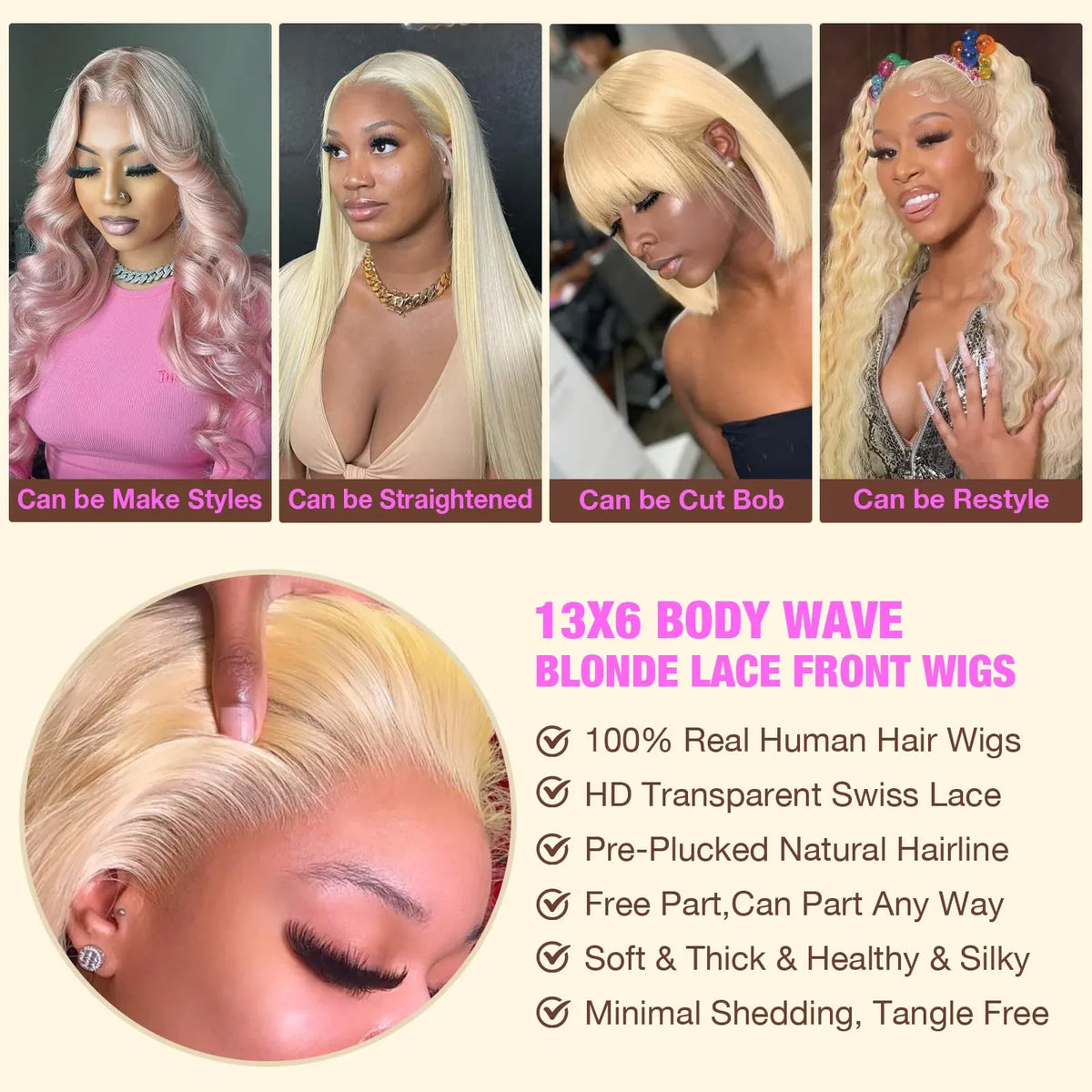 613 Blonde Body Wave Human Hair Wig 13x6 HD Lace Front 250% Density Pre-Plucked 32 Inch