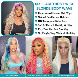 613 Blonde Body Wave Human Hair Wig – 13x6 HD Lace Front, Pre-Plucked, 200% Density