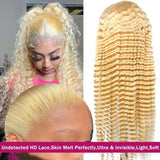 613 Deep Wave HD Lace Frontal Wig  Density Long Blonde Curly Wig Water Wave 613 Wig Pre Plucked With Baby Hair for Women
