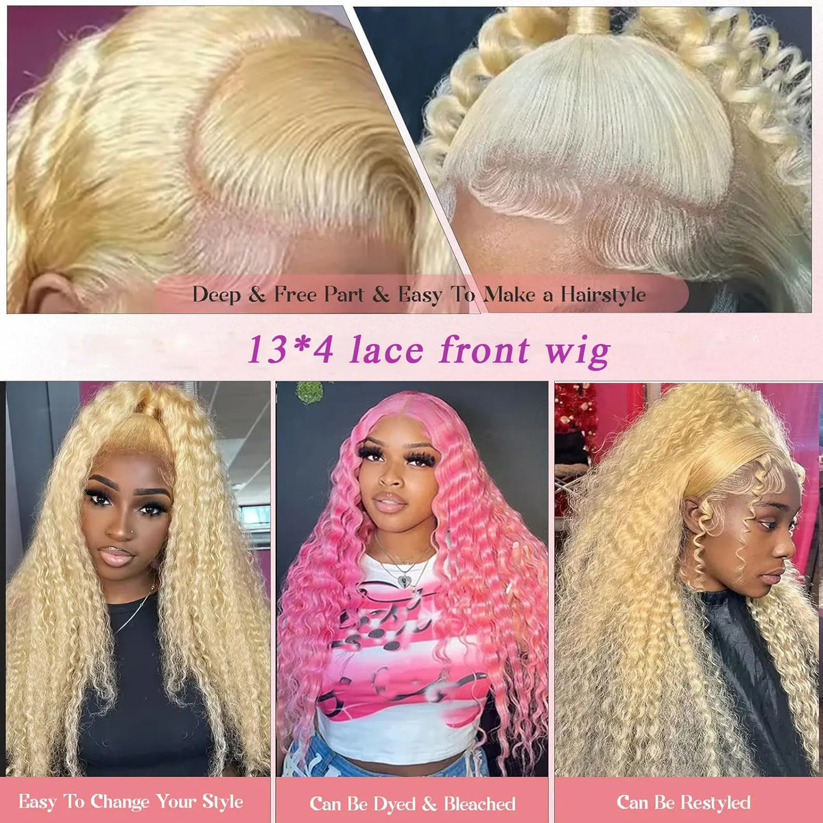 613 Deep Wave HD Lace Frontal Wig  Density Long Blonde Curly Wig Water Wave 613 Wig Pre Plucked With Baby Hair for Women