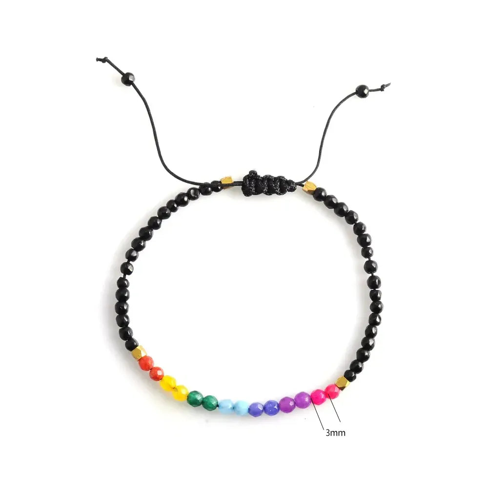 7 Chakras Rainbow Color Bracelet Natural Stone Charm Bracelet Ladies String Adjustable Beaded Healing Crystal Bracelet Jewelry