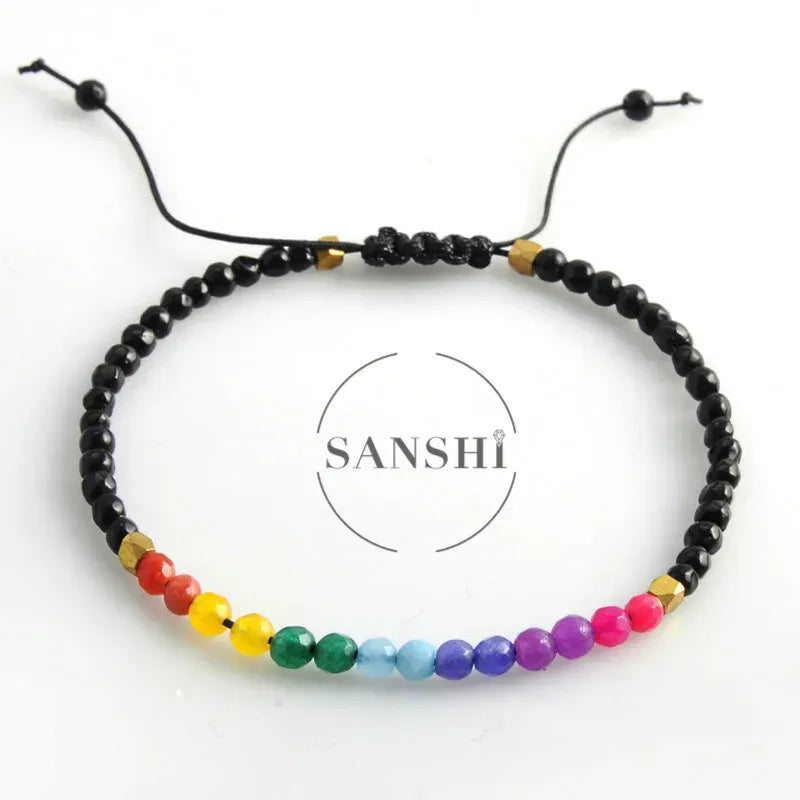 7 Chakras Rainbow Color Bracelet Natural Stone Charm Bracelet Ladies String Adjustable Beaded Healing Crystal Bracelet Jewelry